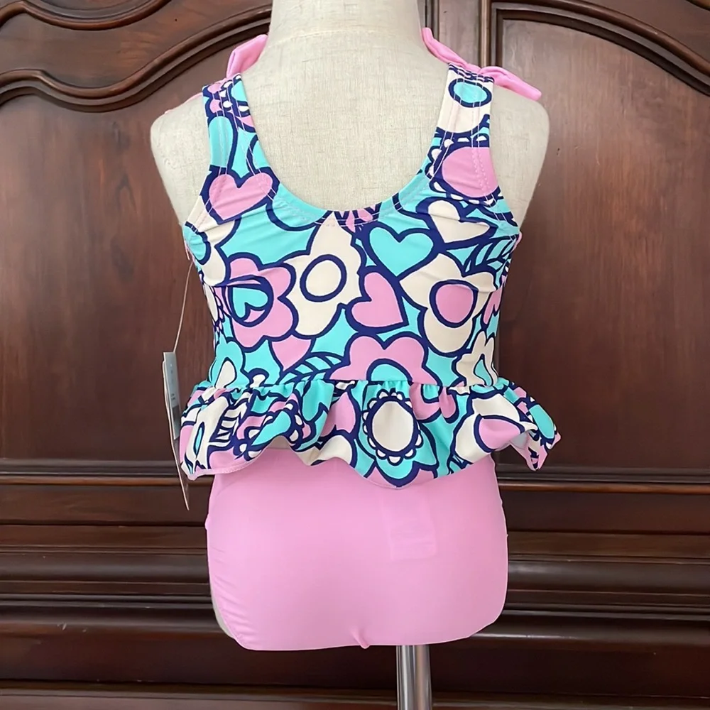 Floatimini Floral Swimsuit 2T NWT Pink Blue Ruffle Tankini UPF 50+